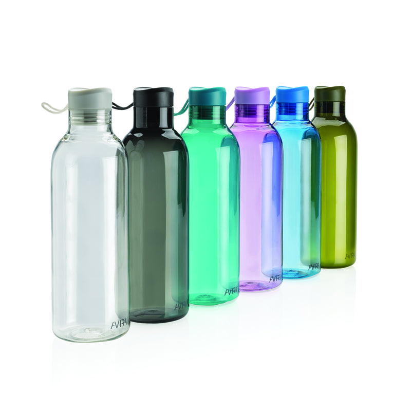 Load image into Gallery viewer, Avira Atik RCS recycled PET 1L drinkware bottle showing a clear, eco-friendly reusable water bottle with a screw cap
