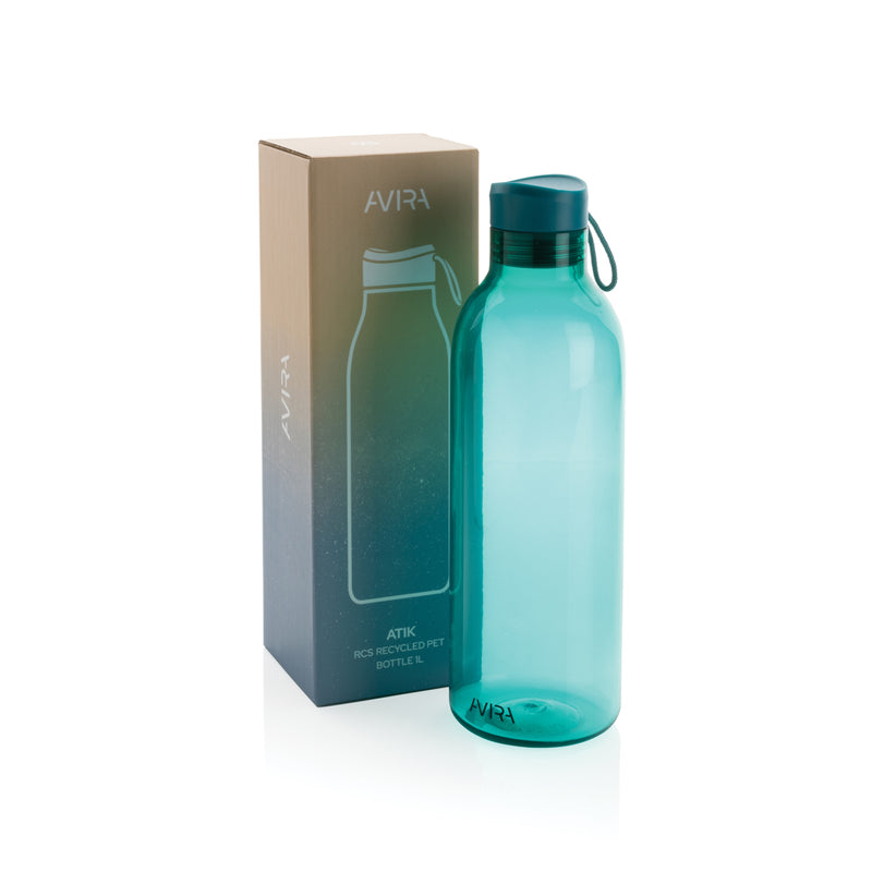 Load image into Gallery viewer, Avira Atik RCS recycled PET bottle 1L drinkware, transparent reusable water bottle with screw cap, eco-friendly design