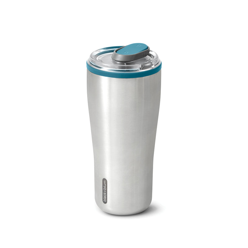 Load image into Gallery viewer, Black + Blum insulated travel tumbler 600ml in stainless steel with a black lid, designed for hot and cold beverages.