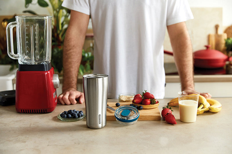 Load image into Gallery viewer, Black + Blum insulated travel tumbler in 600ml size, showcasing its sleek design and stainless steel finish for hot and cold drinks.