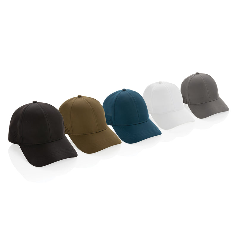 Load image into Gallery viewer, Impact AWARE™ RPET 6-panel sports cap by XD Collection, shown in green with adjustable strap and classic sports headwear style.