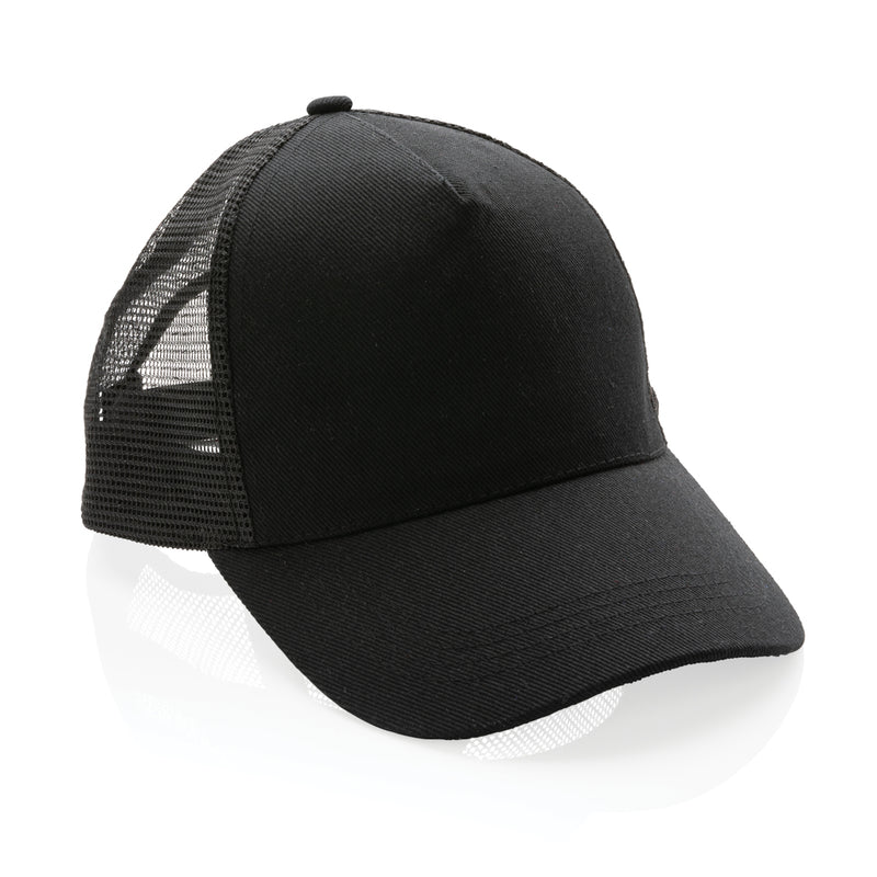Load image into Gallery viewer, Brushed cotton 5-panel trucker cap from XD Collection, lightweight headwear with mesh back and structured front in neutral tones.
