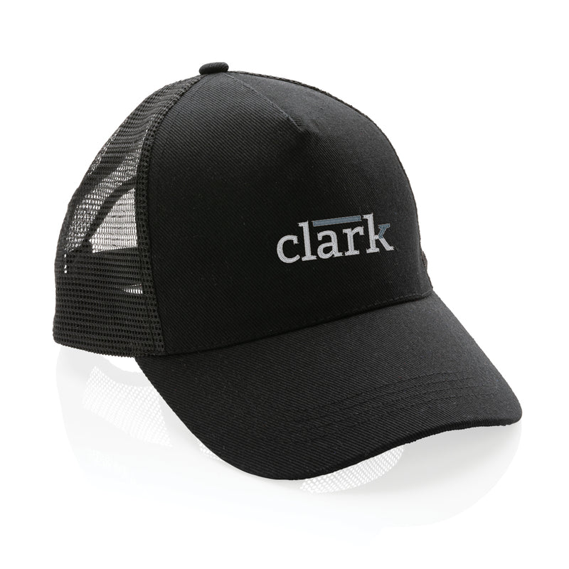 Load image into Gallery viewer, Brushed cotton 5-panel trucker cap by XD Collection, lightweight headwear with breathable mesh back and curved brim.