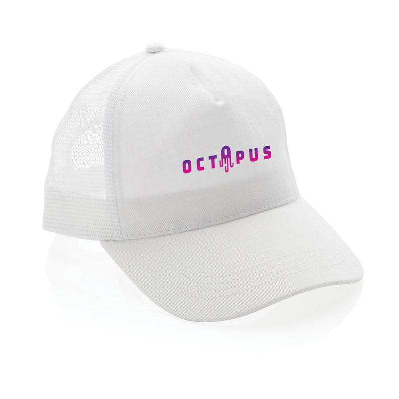 Load image into Gallery viewer, Brushed cotton 5-panel trucker cap by XD Collection, lightweight headwear with breathable design and adjustable strap.