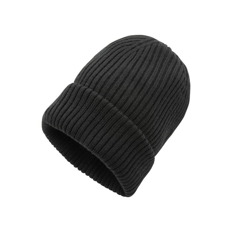 Load image into Gallery viewer, Impact AWARE™ Polylana® double knitted beanie by XD Collection, showcasing its soft, warm headwear design in a close-up shot.