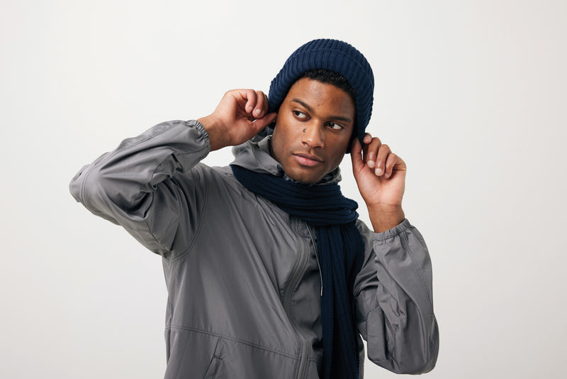 Load image into Gallery viewer, Impact AWARE™ Polylana® double knitted beanie by XD Collection, showcasing the soft, warm headwear with a cozy textured knit pattern.