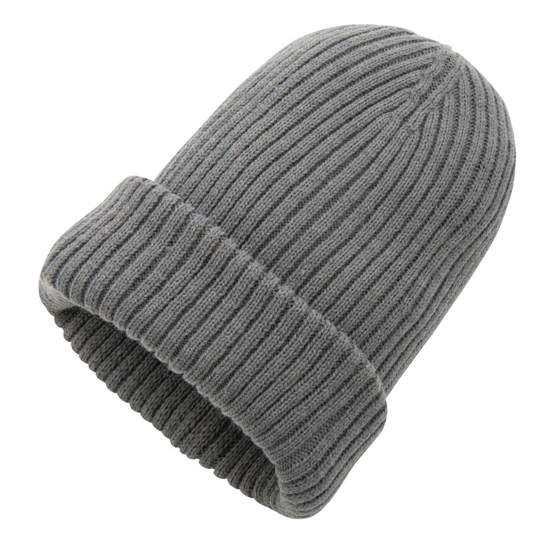 Load image into Gallery viewer, Impact AWARE™ Polylana® double knitted beanie from XD Collection, showcasing its cozy, double-layer design in natural headwear style.