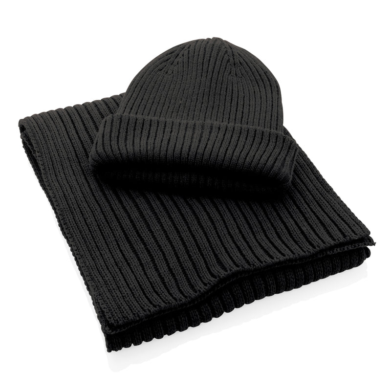 Load image into Gallery viewer, XD Collection Impact AWARE™ Polylana® knitted scarf, headwear, 180x25cm, featuring a cozy, textured knit in natural tones.