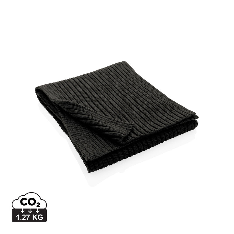 Load image into Gallery viewer, Impact AWARE™ Polylana® knitted scarf from XD Collection, showing its soft, patterned knitted fabric and cozy headwear style.