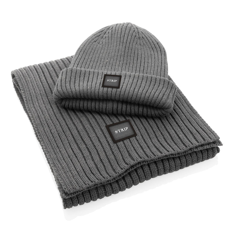 Load image into Gallery viewer, Impact AWARE™ Polylana® knitted scarf by XD Collection, headwear in natural beige with a textured knit pattern, measuring 180x25cm.
