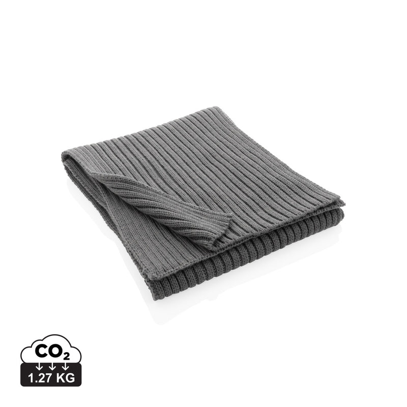 Load image into Gallery viewer, Knitted Impact AWARE™ Polylana® scarf in neutral colors, 180 x 25cm, by XD Collection, styled as headwear or accessory.