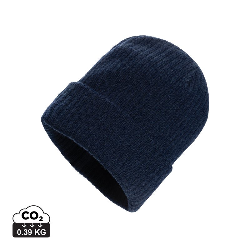 Load image into Gallery viewer, XD Collection Pryor AWARE™ Polylana® beanie with cuff, cozy headwear made from eco-friendly materials, shown on a model.