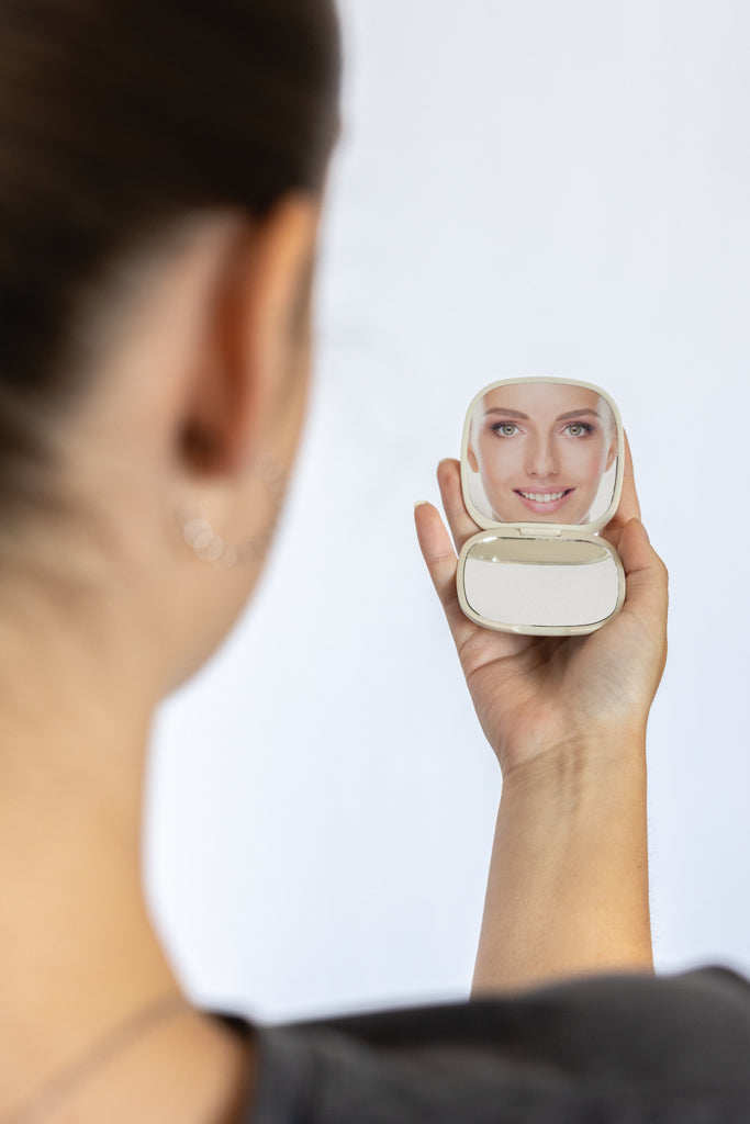 Load image into Gallery viewer, Reflecta RCS recycled plastic make-up mirror by XD Collection, compact with a sleek, eco-friendly design for home use.