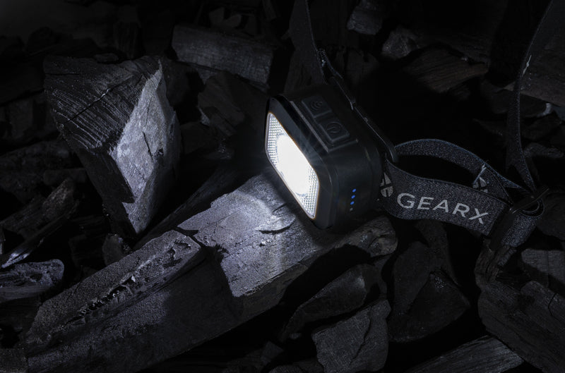 Load image into Gallery viewer, Gear X RCS plastic heavy-duty head torch with adjustable strap and bright LED light for outdoor and industrial use.