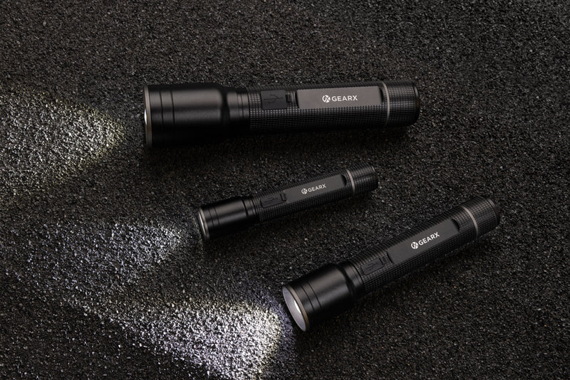 Load image into Gallery viewer, GearX Gear X RCS recycled aluminum USB rechargeable torch with adjustable beam and compact design for outdoor use