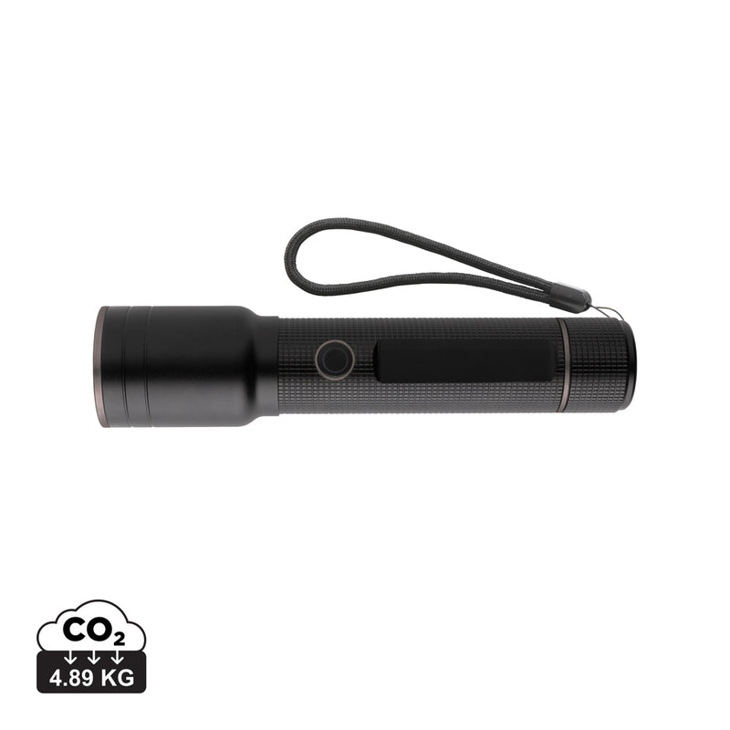 Load image into Gallery viewer, GearX RCS recycled aluminum USB rechargeable heavy duty torch, black with ergonomic handle, ready for outdoor or industrial use.