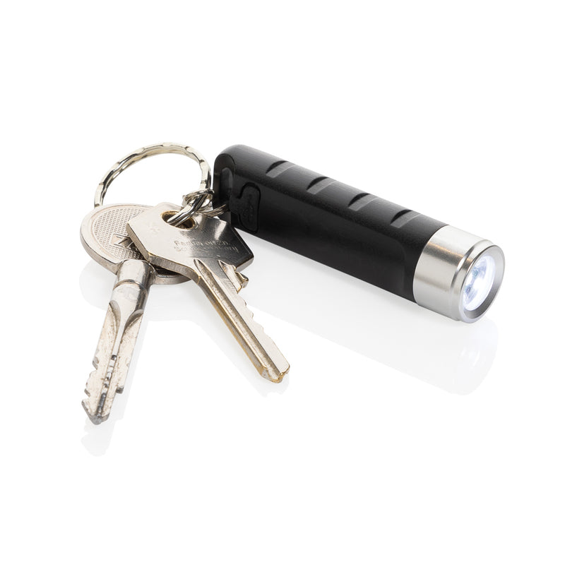 Load image into Gallery viewer, XD Collection Globix RCS recycled plastic USB rechargeable keychain torch, compact tool with LED light on a keyring.