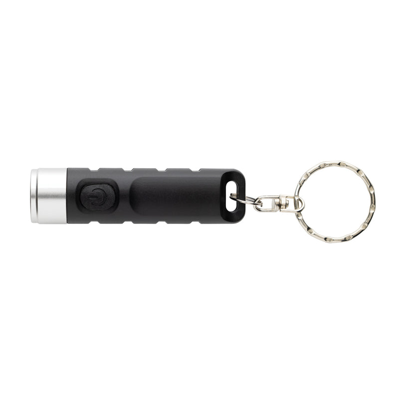 Load image into Gallery viewer, XD Collection Globix RCS recycled plastic USB rechargeable keychain torch, compact tools and torch with LED light and keyring attachment.