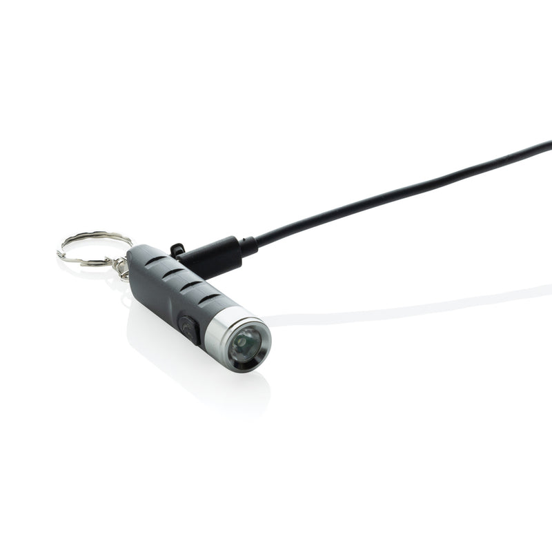 Load image into Gallery viewer, XD Collection Globix RCS recycled plastic USB rechargeable keychain torch with compact tool design and bright LED light.
