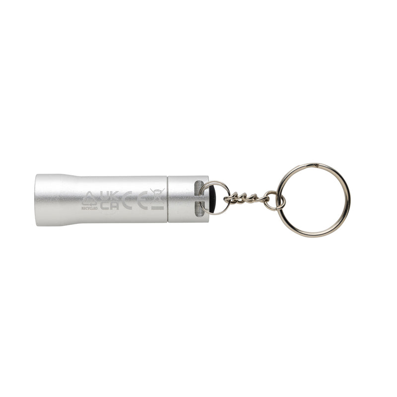 Load image into Gallery viewer, XD Collection Flash RCS recycled aluminium keychain torch, compact tool with LED light and keyring attachment.