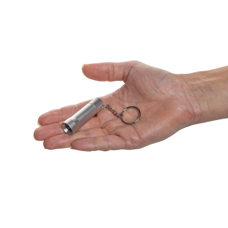 Load image into Gallery viewer, XD Collection Flash RCS recycled aluminium keychain torch showing compact design with a small LED light and sturdy keyring.