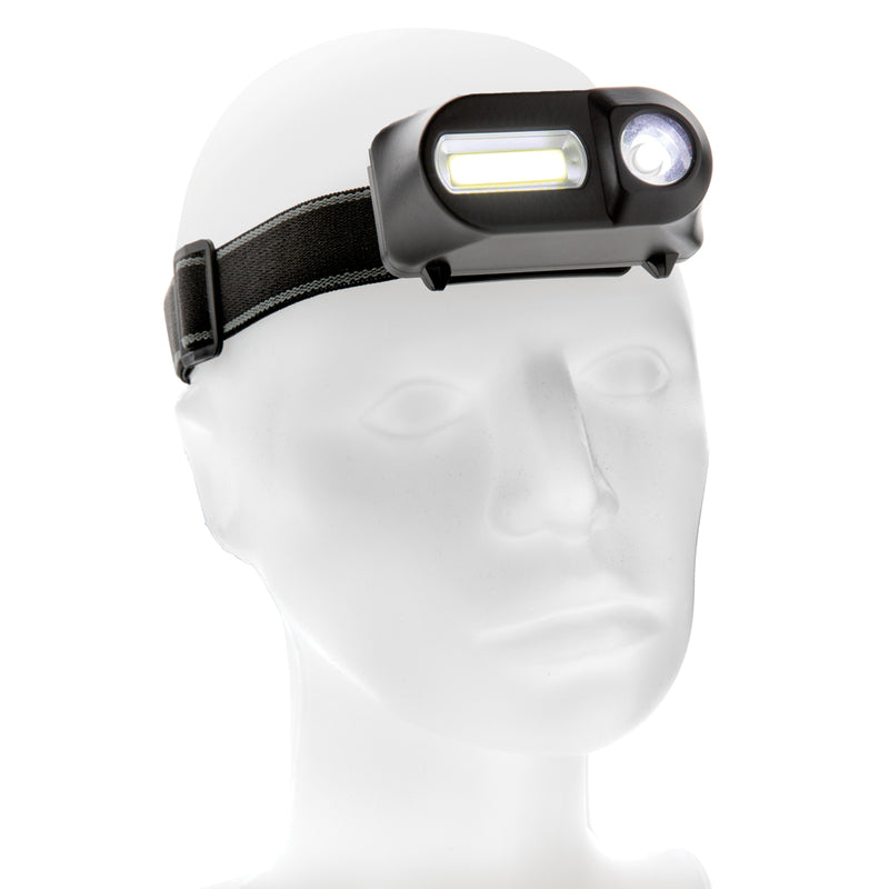 Load image into Gallery viewer, XD Collection COB and LED headlight, tools and torches, showing bright adjustable light and comfortable head strap.