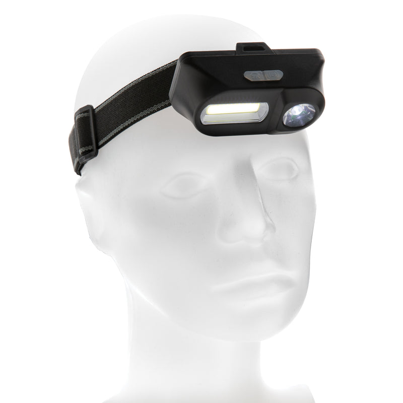 Load image into Gallery viewer, XD Collection COB and LED headlight showing adjustable straps and bright light beam, suitable for tools and outdoor activities.