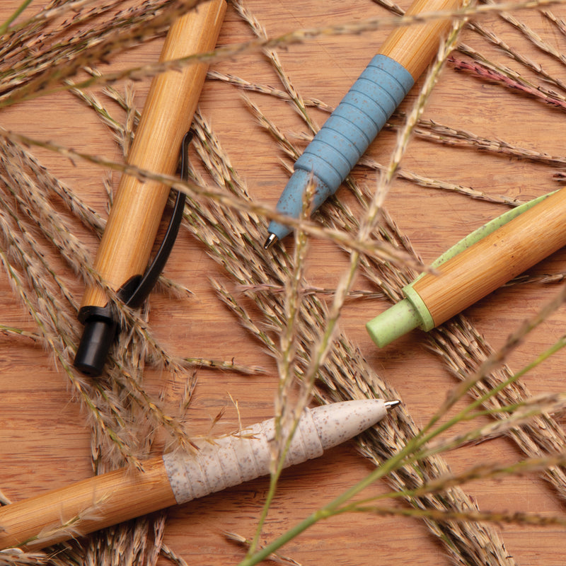 Load image into Gallery viewer, Bamboo and wheat straw pen from XD Collection, a sustainable writing instrument with a natural wood and straw design.