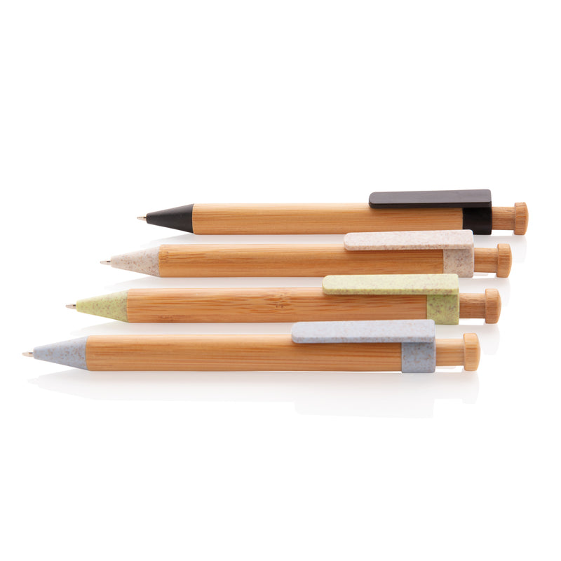 Load image into Gallery viewer, Bamboo pen with wheatstraw clip from XD Collection, a natural writing instrument with eco-friendly design and sleek appearance.