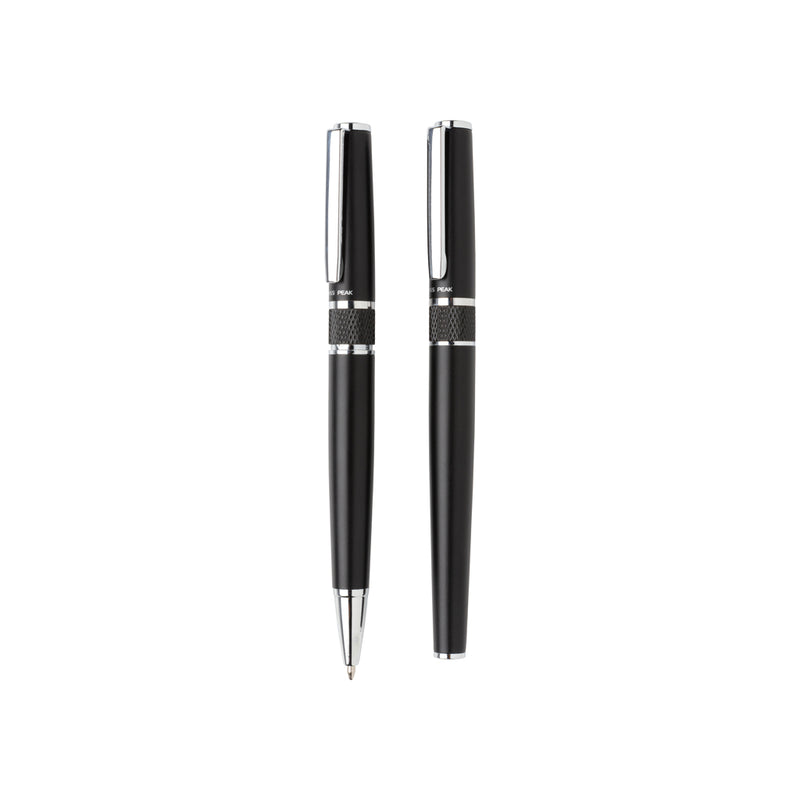 Load image into Gallery viewer, Swiss Peak deluxe pen set featuring elegant writing instruments with sleek black and silver design, perfect for professional use.