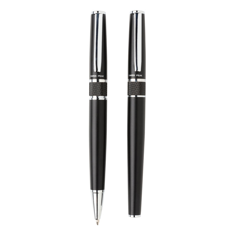 Load image into Gallery viewer, Swiss Peak deluxe pen set featuring elegant writing instruments with sleek finishes and gold accents.