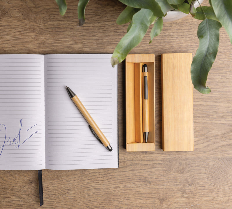 Load image into Gallery viewer, Modern bamboo pen set in box by XD Collection, featuring stylish wooden writing instruments for elegant stationery.