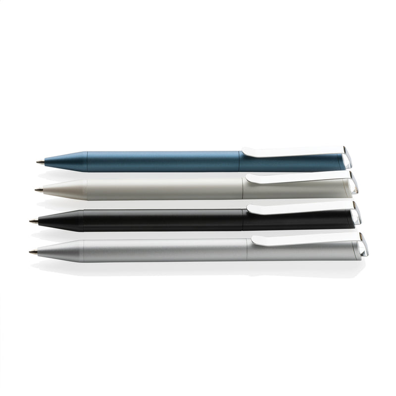 Load image into Gallery viewer, Recycled aluminium pen from XD Collection in black with silver accents, eco-friendly writing instrument from the RCS certified series.