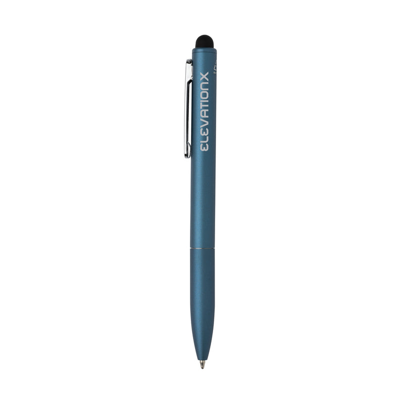 Load image into Gallery viewer, Kymi RCS certified recycled aluminium pen with stylus from XD Collection, black ink, sleek writing instrument with stylus tip.