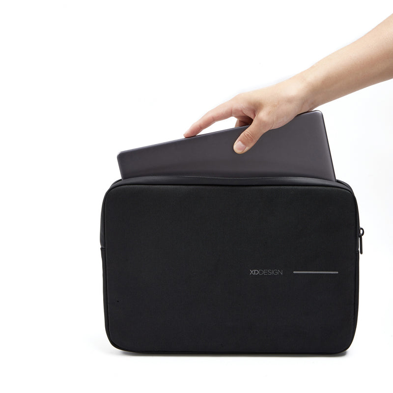 Load image into Gallery viewer, XD Design 14-inch laptop sleeve in sleek black fabric, designed for protection and easy carrying.