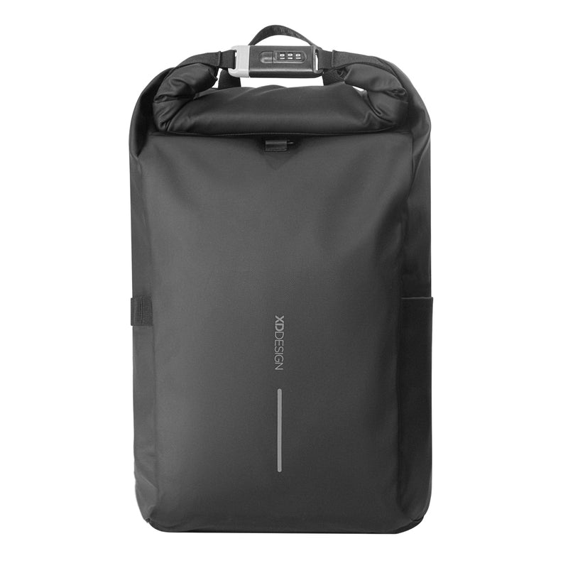 Load image into Gallery viewer, Urban water-resistant bike backpack by XD Design, shown in black with multiple compartments and adjustable straps.