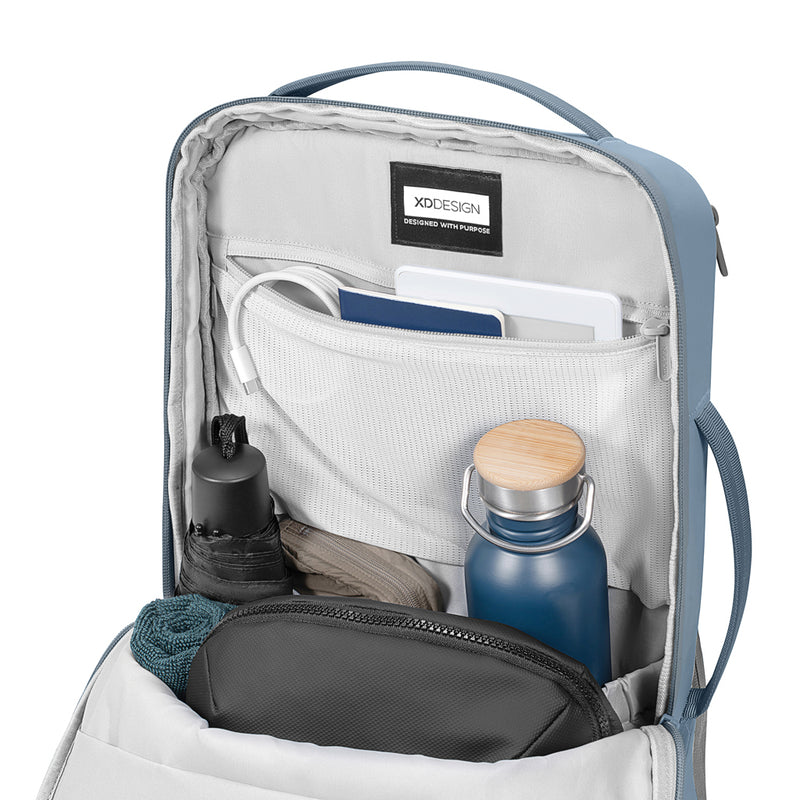 Load image into Gallery viewer, XD Design Bobby Air backpack with multiple compartments, black color, lightweight travel bag, ergonomic straps, and sleek design.
