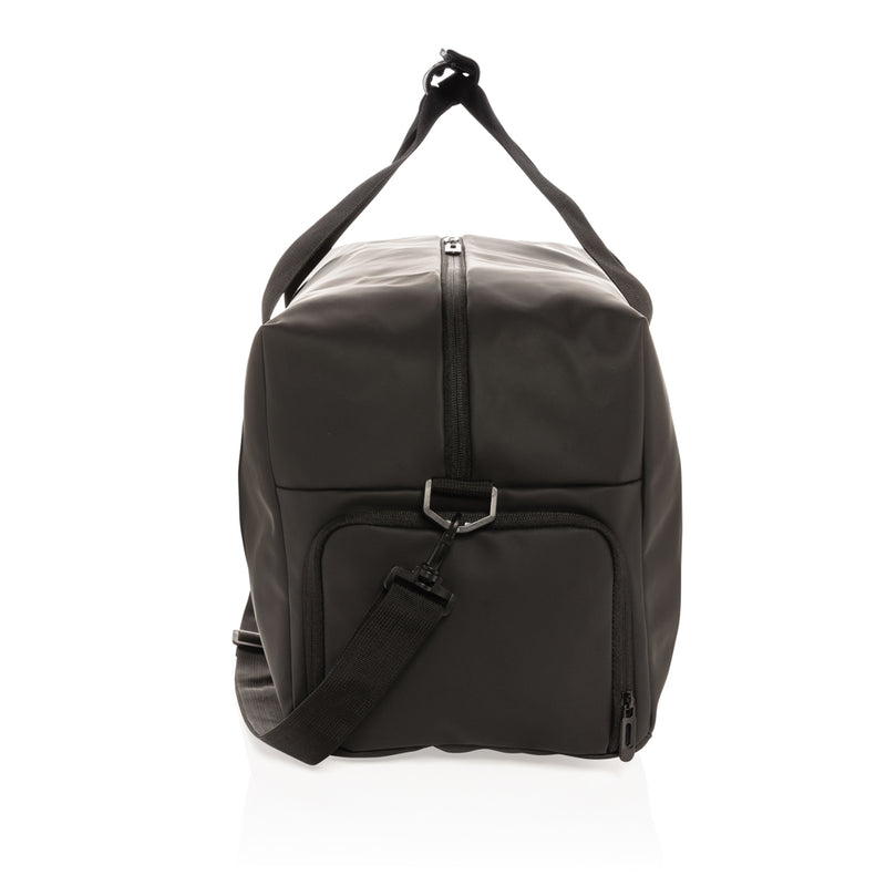 Load image into Gallery viewer, Smooth PU weekend duffle bag from XD Collection, showing a sleek, black travel bag with handles and zipper closure.