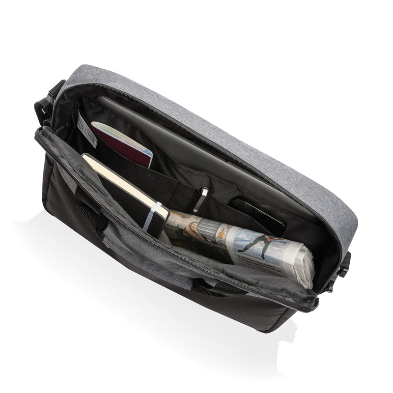 Load image into Gallery viewer, 15.6 inch laptop bag from XD Collection, black fabric with padded shoulder strap and multiple compartments for travel and work.