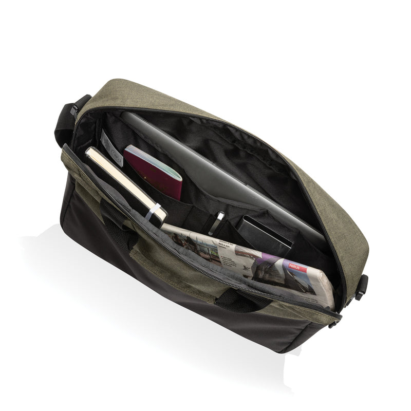 Load image into Gallery viewer, XD Collection 15.6 inch laptop bag with padded compartment, black nylon exterior, and adjustable shoulder strap for travel and daily use.