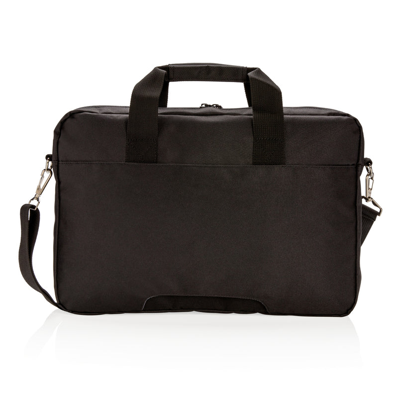 Load image into Gallery viewer, Swiss Peak 15.4-inch laptop bag with padded compartment, adjustable strap, and sleek black design for travel and everyday use.