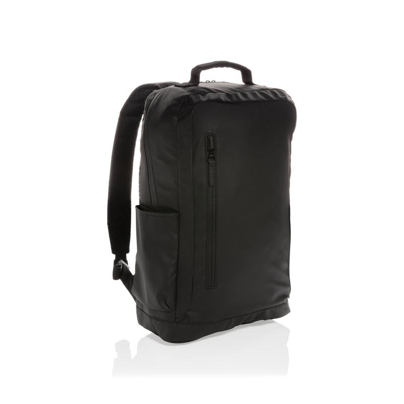 Load image into Gallery viewer, Black 15.6-inch laptop backpack from XD Collection made of PVC-free material, featuring multiple compartments and padded straps.