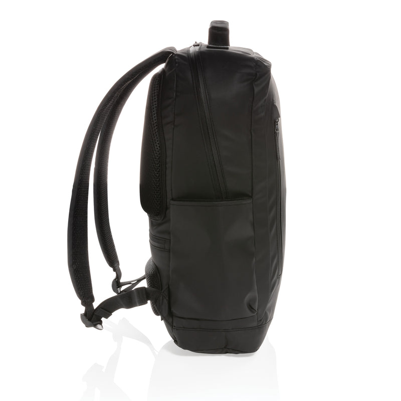 Load image into Gallery viewer, Black 15.6-inch laptop backpack from XD Collection with PVC-free design, featuring multiple compartments and padded shoulder straps.