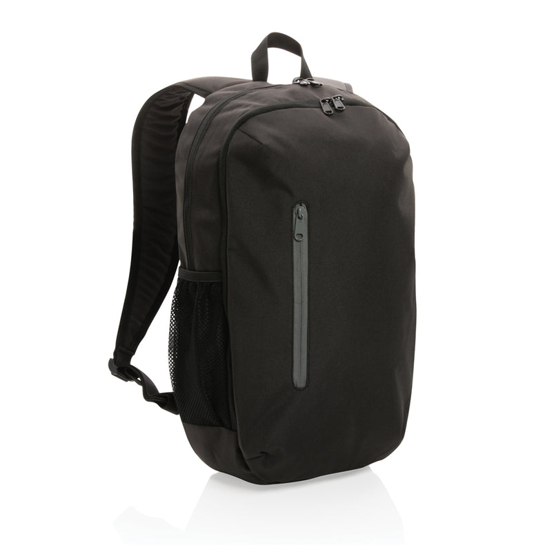 Load image into Gallery viewer, Light blue 300D RPET casual backpack from XD Collection with multiple compartments and adjustable straps, designed for everyday use.