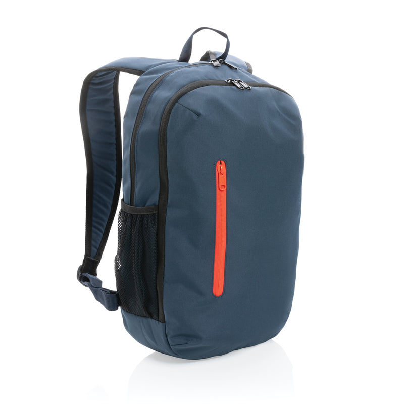 Load image into Gallery viewer, Pink 300D RPET casual backpack from XD Collection, featuring adjustable straps and multiple compartments.
