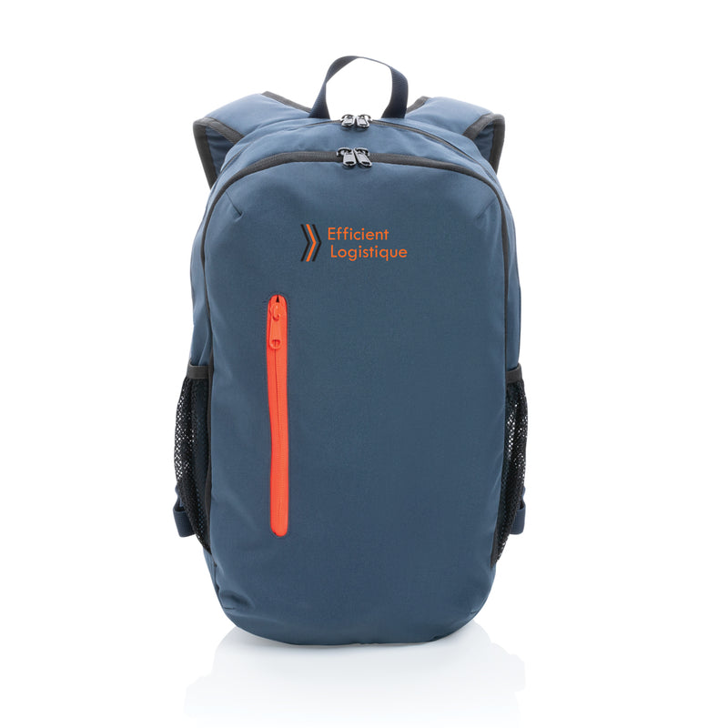 Load image into Gallery viewer, Eco-friendly 300D RPET casual backpack from XD Collection, showing a stylish bag with adjustable straps and front pocket.
