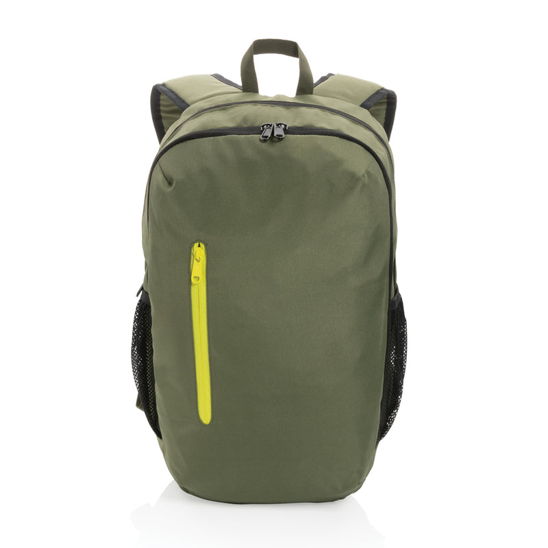 Load image into Gallery viewer, Pink 300D RPET casual backpack from XD Collection, made of recycled materials, with adjustable straps and multiple compartments.