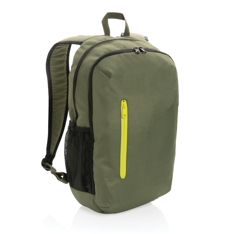 Load image into Gallery viewer, XD Collection 300D RPET casual backpack made from recycled materials, featuring multiple compartments and adjustable straps.