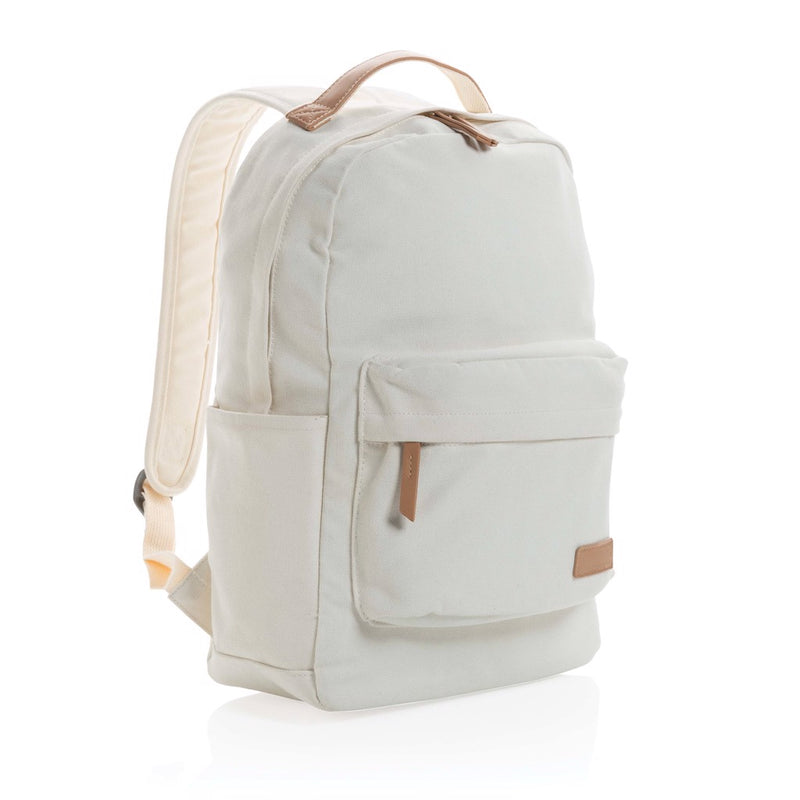 Load image into Gallery viewer, 16 oz recycled canvas backpack from XD Collection, showing durable, eco-friendly bag with adjustable straps and spacious main compartment.