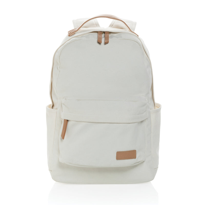 Load image into Gallery viewer, 16 oz recycled canvas backpack from XD Collection, showing sturdy straps and spacious main compartment for travel and everyday use.